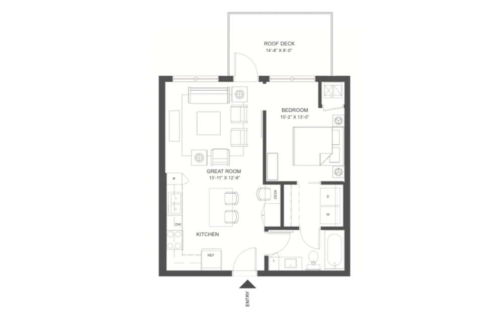 A - 720 - 1 bedroom floorplan layout with 1 bathroom and 620 square feet