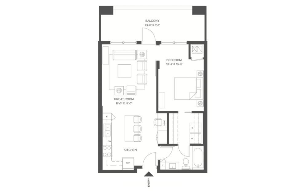 C - 720 - 1 bedroom floorplan layout with 1 bath and 710 square feet.