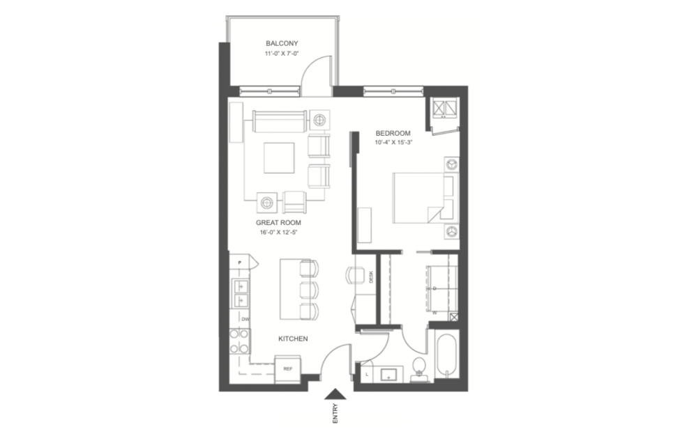 C2 - 720 - 1 bedroom floorplan layout with 1 bath and 710 square feet.