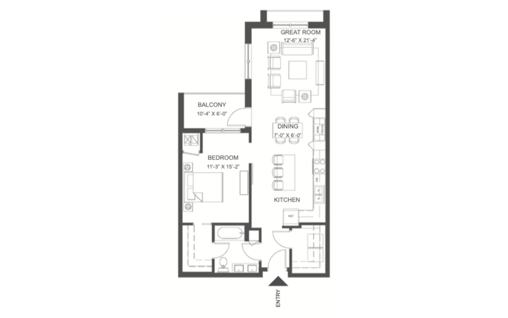 F - 720 - 1 bedroom floorplan layout with 1 bathroom and 850 square feet F - 720 - 1 bedroom floorplan layout with 1 bathroom and 850 square feet