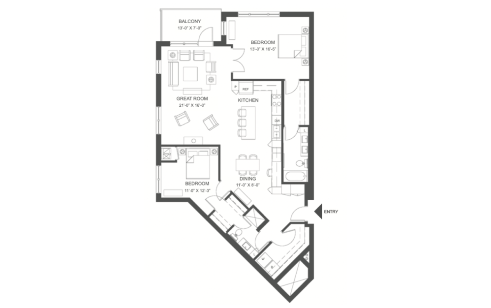 V - 720 - 2 bedroom floorplan layout with 2 bathrooms and 1510 square feet